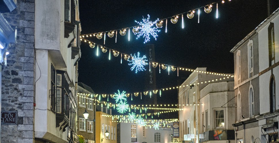 Christmas lights shining along Southside Street